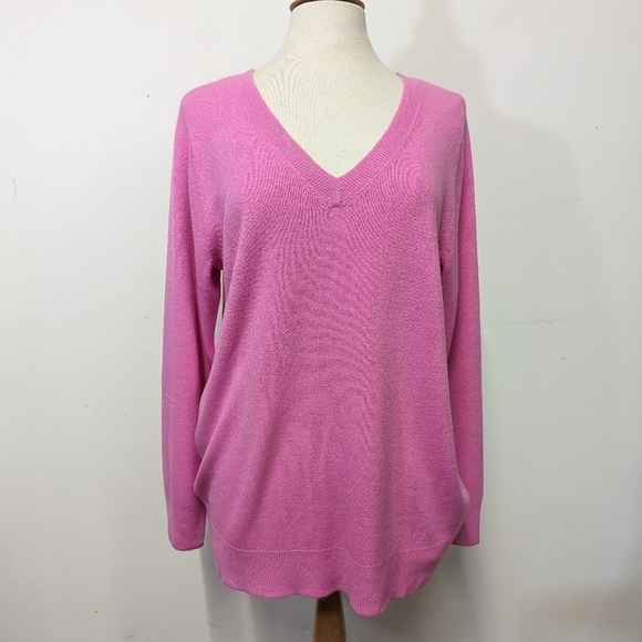 Croft and Barrow Barbie Pink V Neck Lightweight Sweater XL - Picture 1 of 13